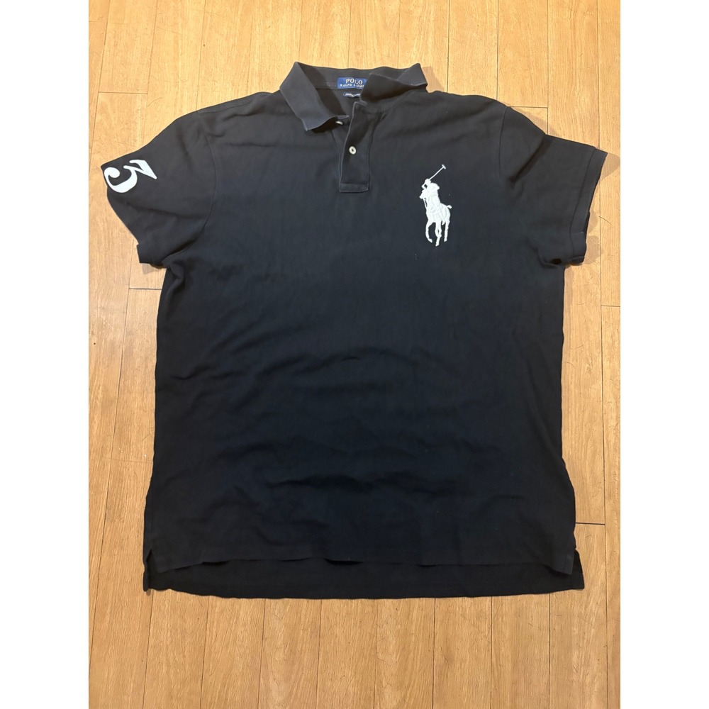 Polo Ralph Lauren Big Pony Polo Shirt Black Custom Slim Fit XL White Logo 3